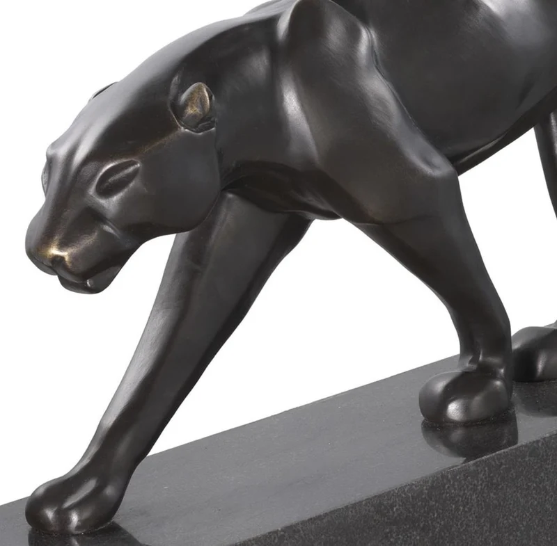 Casa Padrino Luxus Bronzefigur Panther Schwarz / Bronze 64 x 11 x H. 26,5 cm - Elegante Bronze Skulptur auf Marmorsockel
