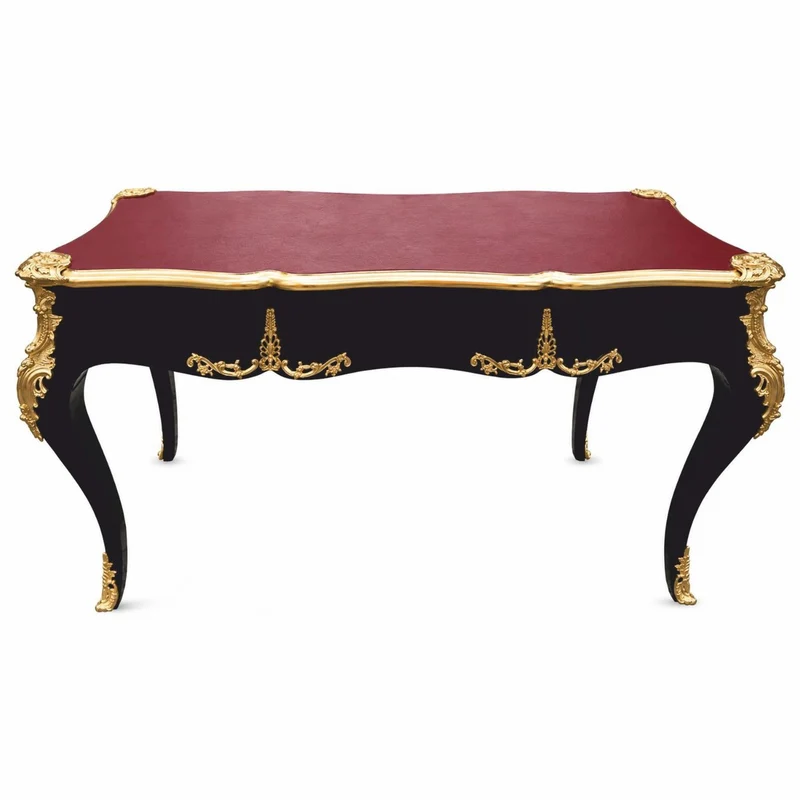 Casa Padrino Barock Schreibtisch Schwarz / Gold / Bordeauxrot 141 cm - Prunkvoller Barockstil Sekretär mit 3 Schubladen - Barock Büro Möbel