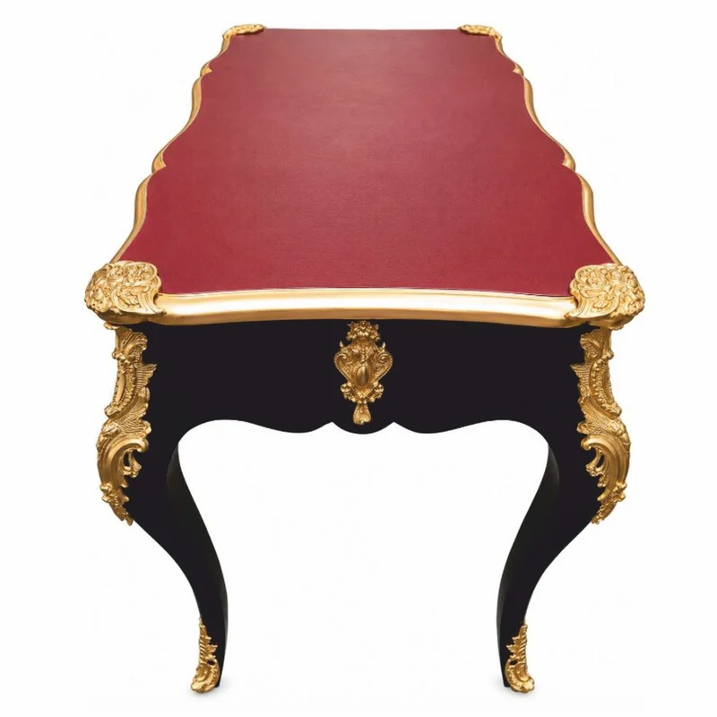 Casa Padrino Barock Schreibtisch Schwarz / Gold / Bordeauxrot 141 cm - Prunkvoller Barockstil Sekretär mit 3 Schubladen - Barock Büro Möbel