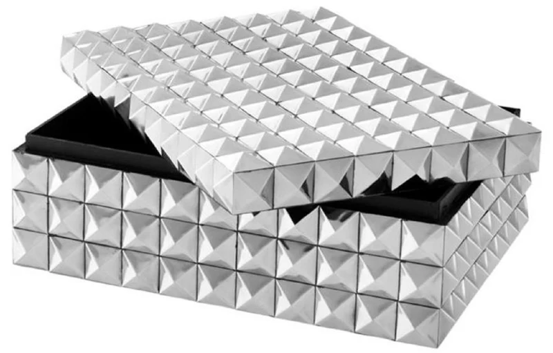 Casa Padrino Luxus Schmuckschatulle / Schmuckkasten mit Deckel Silber 28 x 21 x H. 10 cm - Luxus Qualität