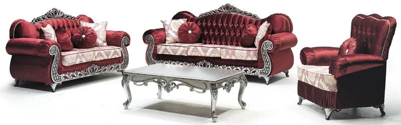 Casa Padrino Luxus Barock 2er Sofa Bordeauxrot / Creme / Silber - Prunkvolles Wohnzimmer Sofa mit Muster und Glitzersteinen - Wohnzimmer Möbel im Barockstil - Barock Möbel - Edel & Prunkvoll