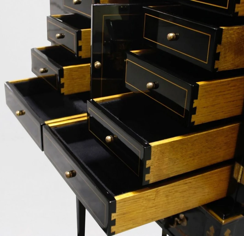 Casa Padrino Luxus Barock Schrank mit 11 Schubladen Schwarz / Gold - Wohnzimmer Schrank im chinesischen Stil - Büroschrank - Luxus Möbel im Barockstil - Barock Möbel - Barock Einrichtung