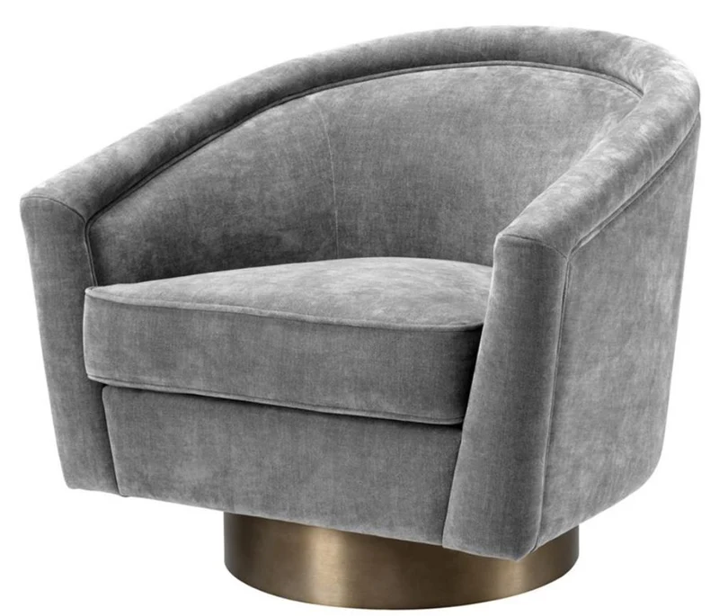 Casa Padrino Drehsessel Grau / Mattgold 85 x 76 x H. 76 cm - Luxus Wohnzimmermöbel