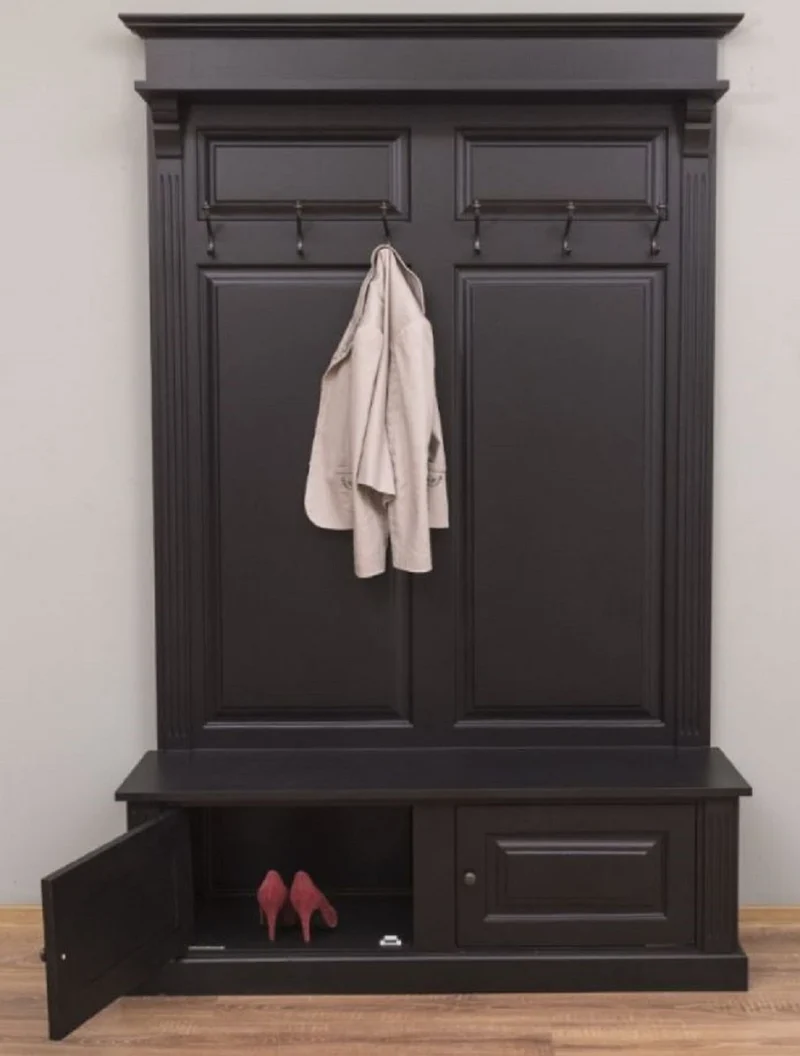 Casa Padrino Landhausstil Massivholz Garderobenschrank Schwarz 140 x 41 x H. 210 cm - Wand Garderobe - Flur Schrank - Flurmöbel - Garderobenmöbel - Landhausstil Möbel