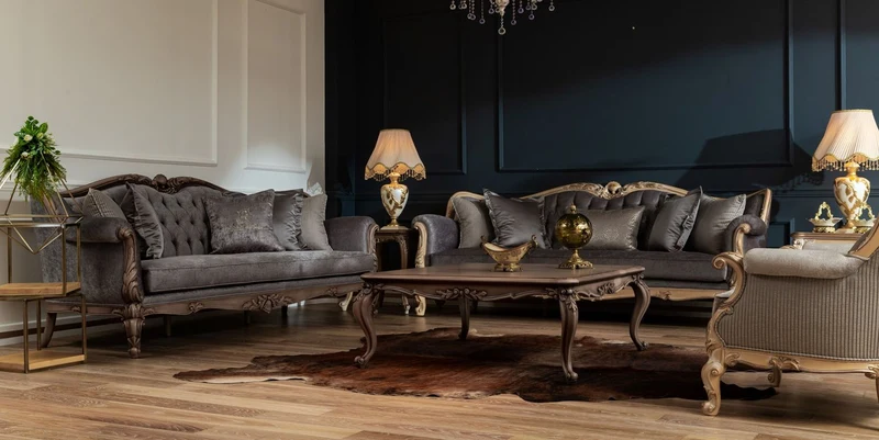 Casa Padrino Luxus Barock Sofa Grau / Braun - Handgefertigtes Wohnzimmer Sofa im Barockstil - Barock Wohnzimmer Möbel