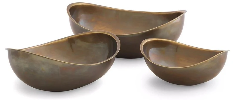 Casa Padrino Luxus Schüssel 3er Set Vintage Messing - Servierschüsseln - Obstschüsseln - Luxus Deko Accessoires - Hotel & Restaurant Accessoires - Luxus Qualität