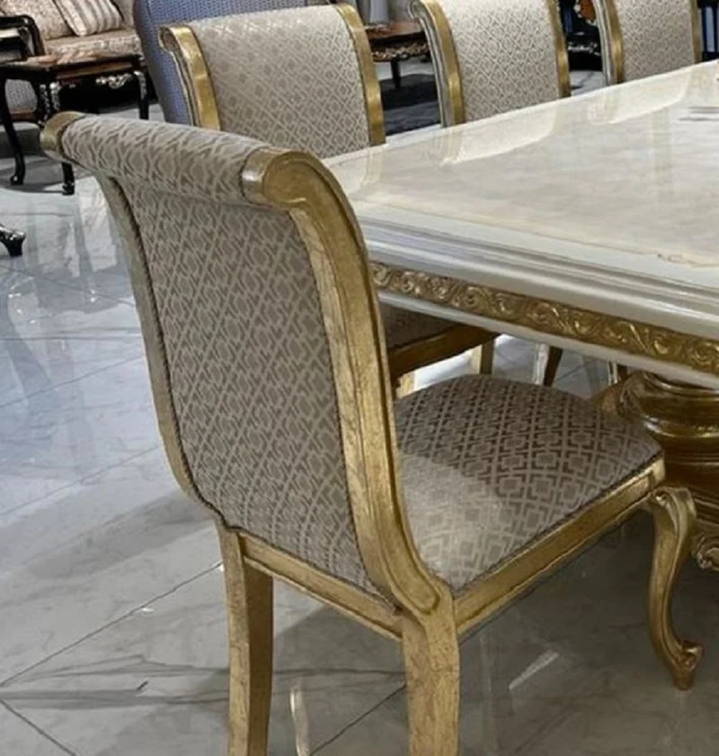 Casa Padrino Luxus Barock Esszimmer Set Creme / Weiß / Gold - 1 Riesiger Barock Esstisch & 14 Barock Esszimmerstühle - Barock Esszimmer Möbel - Luxus Möbel im Barockstil - Edel & Prunkvoll