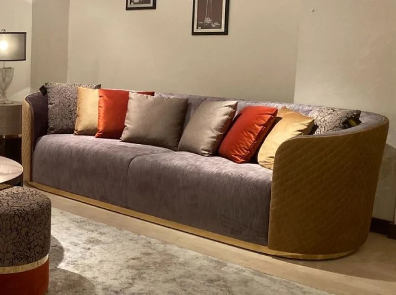 Casa Padrino Luxus Sofa Lila / Beige / Dunkelbraun / Gold - Wohnzimmer Sofa - Hotel Sofa - Luxus Möbel