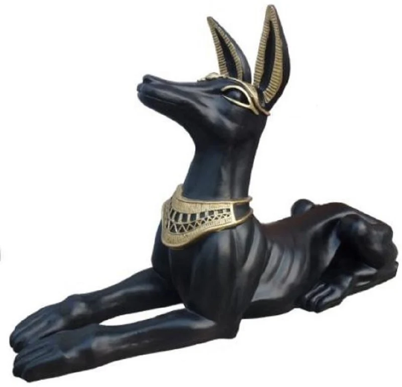 Casa Padrino Deko Skulptur Anubis Hund Schwarz / Gold 122 x H. 52 cm - Wetterbeständige Ägyptische Dekofigur - Deko Accessoires