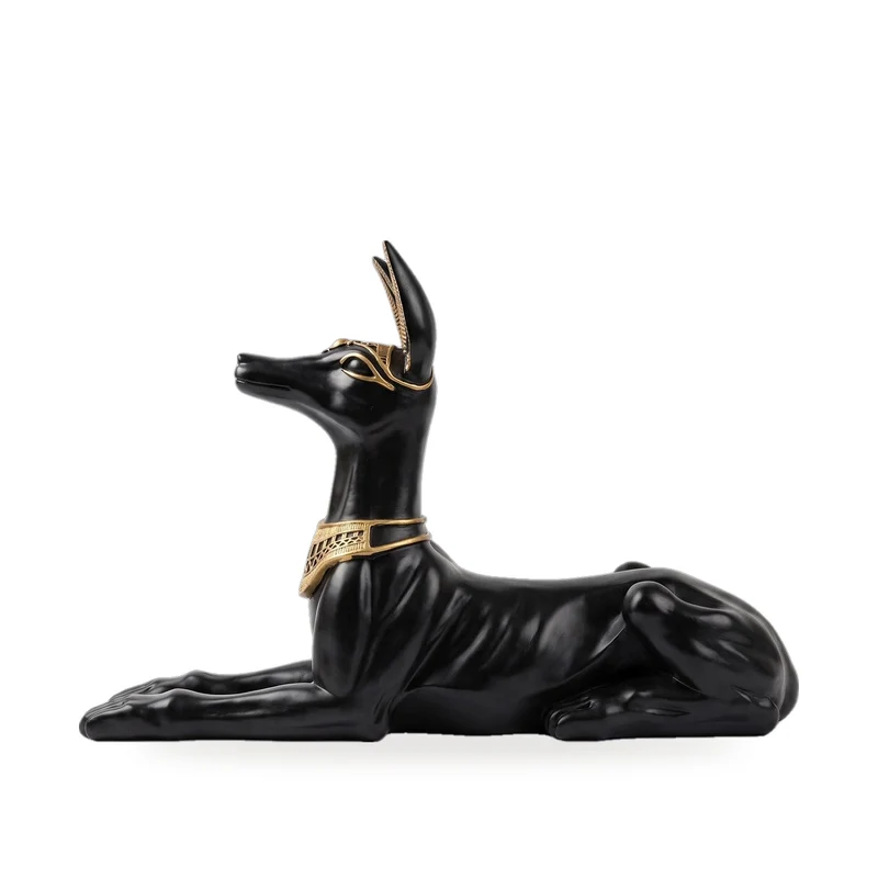 Casa Padrino Deko Skulptur Anubis Hund Schwarz / Gold 122 x H. 52 cm - Wetterbeständige Ägyptische Dekofigur - Deko Accessoires