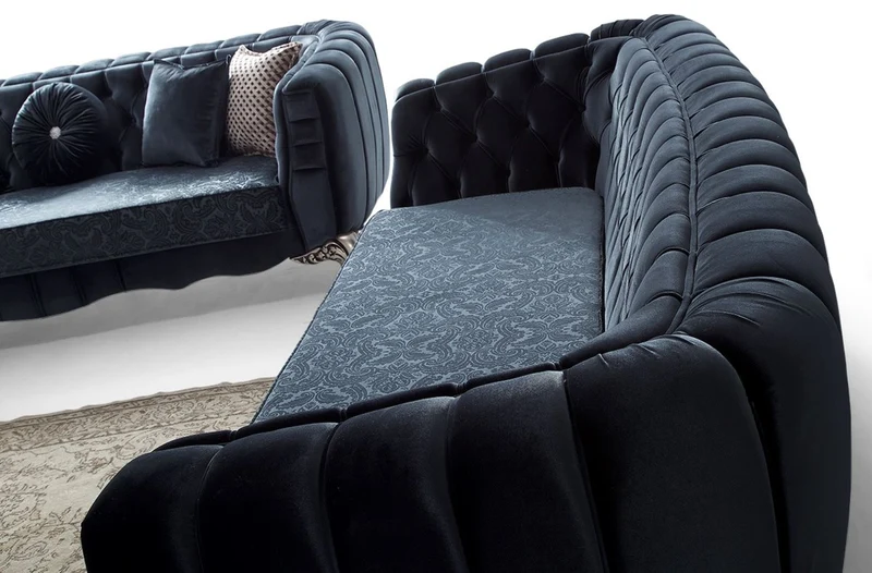 Casa Padrino Luxus Barock Sofa Blau / Silber 235 x 103 x H. 82 cm - Barockstil Wohnzimmer Sofa mit dekorativen Kissen - Barock Wohnzimmer Möbel