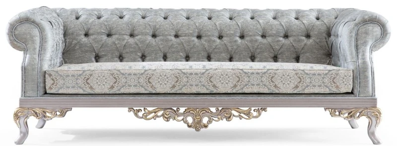 Casa Padrino Luxus Barock Wohnzimmer Set Türkis / Silber / Gold - 2 Sofas & 2 Sessel & 1 Couchtisch - Wohnzimmer Möbel im Barockstil - Edel & Prunkvoll