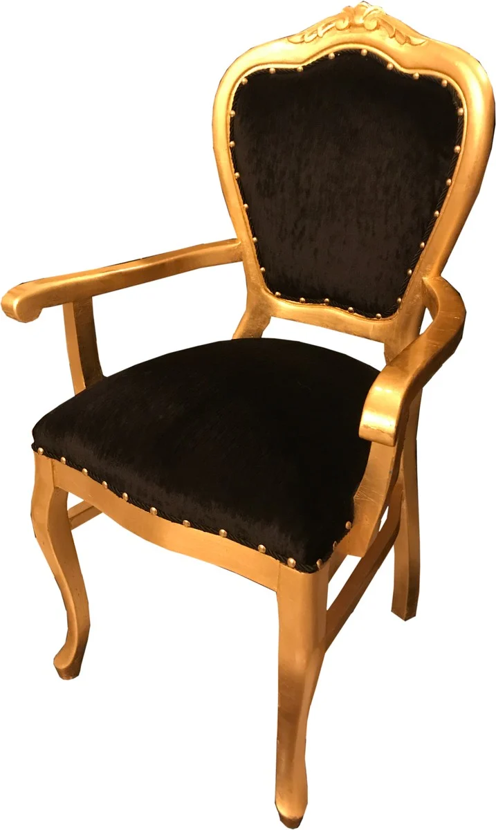 Casa Padrino Barock Luxus Esszimmer Stuhl mit Armlehnen Schwarz / Gold B1!