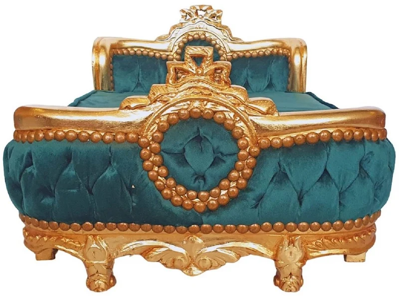 Casa Padrino Barock Hundebett Grün / Gold - Handgefertigtes Antik Stil Hundebett - Prunkvolle Hunde Möbel im Barockstil - Antik Stil Tiermöbel - Barock Tiermöbel