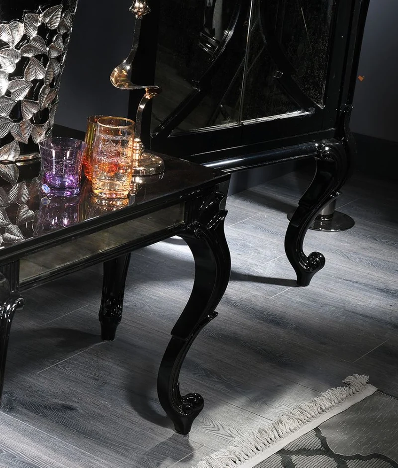 Casa Padrino Luxus Barock Wohnzimmerschrank Schwarz 81 x 45 x H. 192 cm - Massivholz Schrank mit 2 verspiegelten Türen - Barock Wohnzimmermöbel