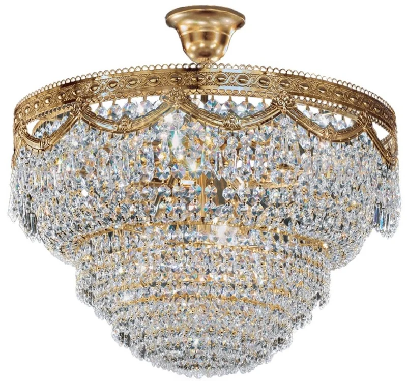 Casa Padrino Barock Hängeleuchte Messing / Gold Ø 55 x H. 54 cm - Runde Kristall Hängelampe im Barockstil - Barock Deko Accessoires