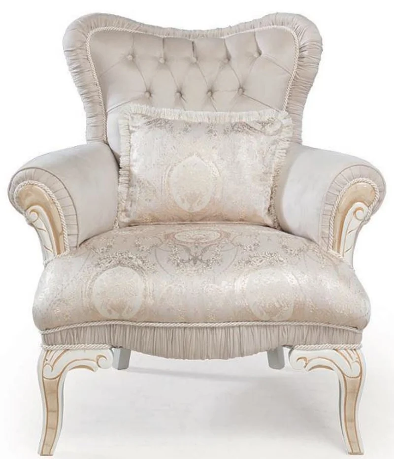 Casa Padrino Luxus Barock Wohnzimmer Set Hellrosa / Weiß / Gold - 2 Sofas & 2 Sessel & 1 Beistelltisch - Wohnzimmer Möbel im Barockstil - Edel & Prunkvoll