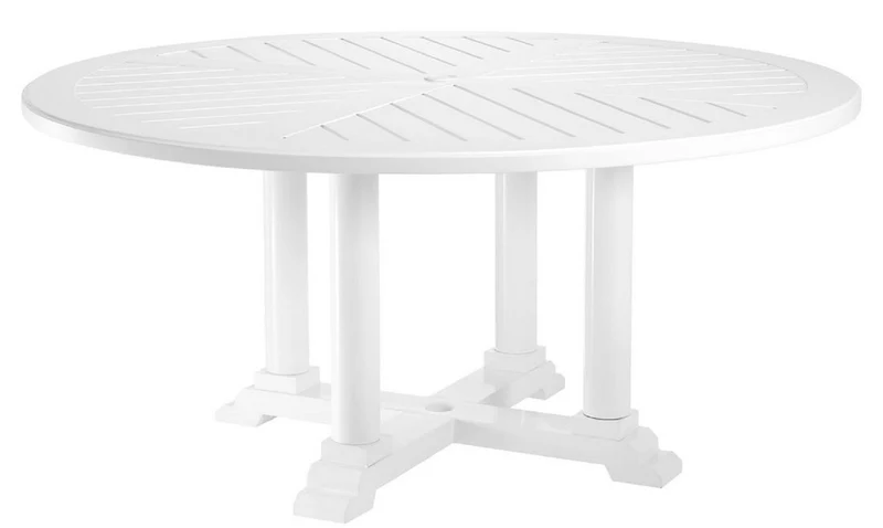 Casa Padrino Luxus Esstisch Weiß Ø 160 x H. 75 cm - Runder Küchentisch aus hochwertigen strapazierbarem Aluminium - Gartentisch