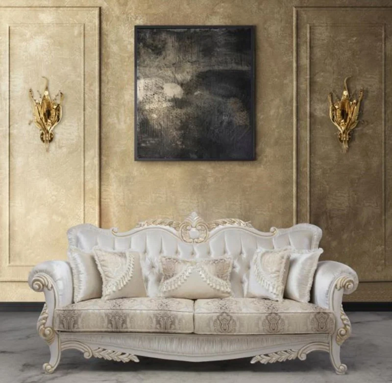 Casa Padrino Luxus Barock Sofa mit dekorativen Kissen Mehrfarbig / Weiß / Gold 237 x 81 x H. 115 cm - Barock Wohnzimmer Möbel