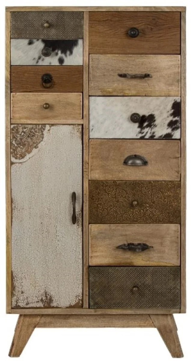 Casa Padrino Landhausstil Kommode Naturfarben / Mehrfarbig 55 x 30 x H. 110 cm - Landhausstil Schrank mit Tür und 11 Schubladen