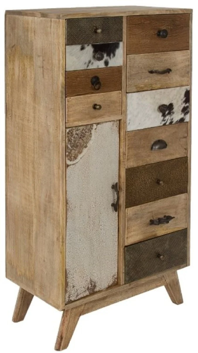 Casa Padrino Landhausstil Kommode Naturfarben / Mehrfarbig 55 x 30 x H. 110 cm - Landhausstil Schrank mit Tür und 11 Schubladen