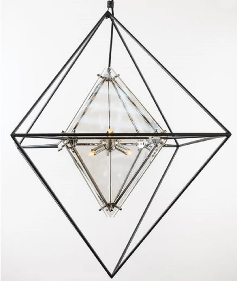 Casa Padrino Luxus LED Hängeleuchte Schwarz 45,7 x 45,7 x H. 64,1 cm - Designer Lampe mit handgefertigtem Schmiedeeisen Rahmen