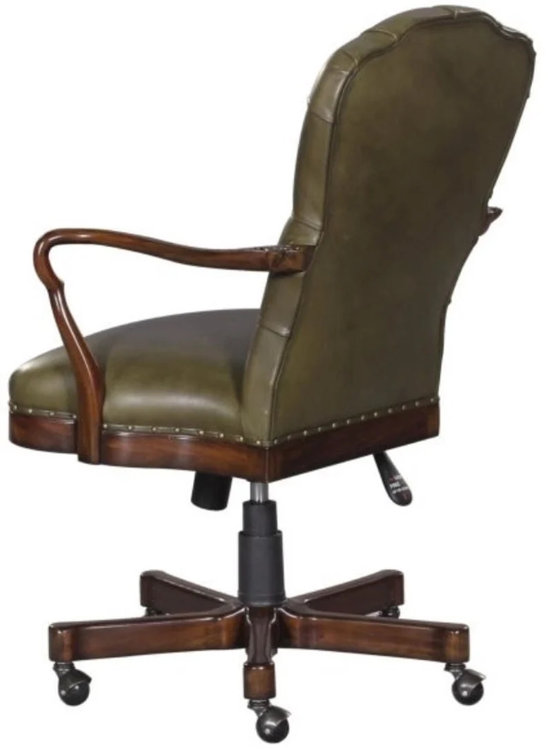 Casa Padrino Luxus Echtleder Bürostuhl Braun / Grün 63 x 68 x H. 102 cm - Luxus Drehstuhl