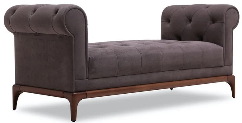 Casa Padrino Luxus Chesterfield Sitzbank Lila / Braun 175 x 58 x H. 67 cm - Moderne gepolsterte Massivholz Bank mit edlem Samtstoff - Luxus Qualität
