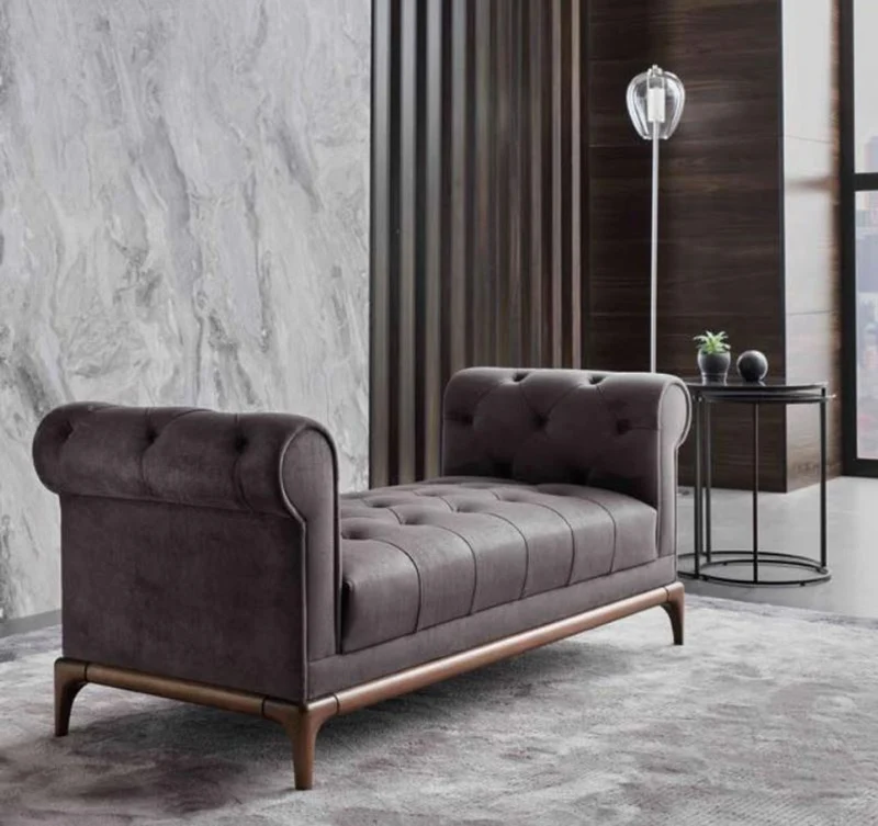 Casa Padrino Luxus Chesterfield Sitzbank Lila / Braun 175 x 58 x H. 67 cm - Moderne gepolsterte Massivholz Bank mit edlem Samtstoff - Luxus Qualität