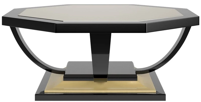 Casa Padrino Luxus Art Deco Couchtisch Schwarz / Gold 130 x 130 x H. 45 cm - Eleganter 8-eckiger Wohnzimmertisch im Barockstil - Barock Möbel