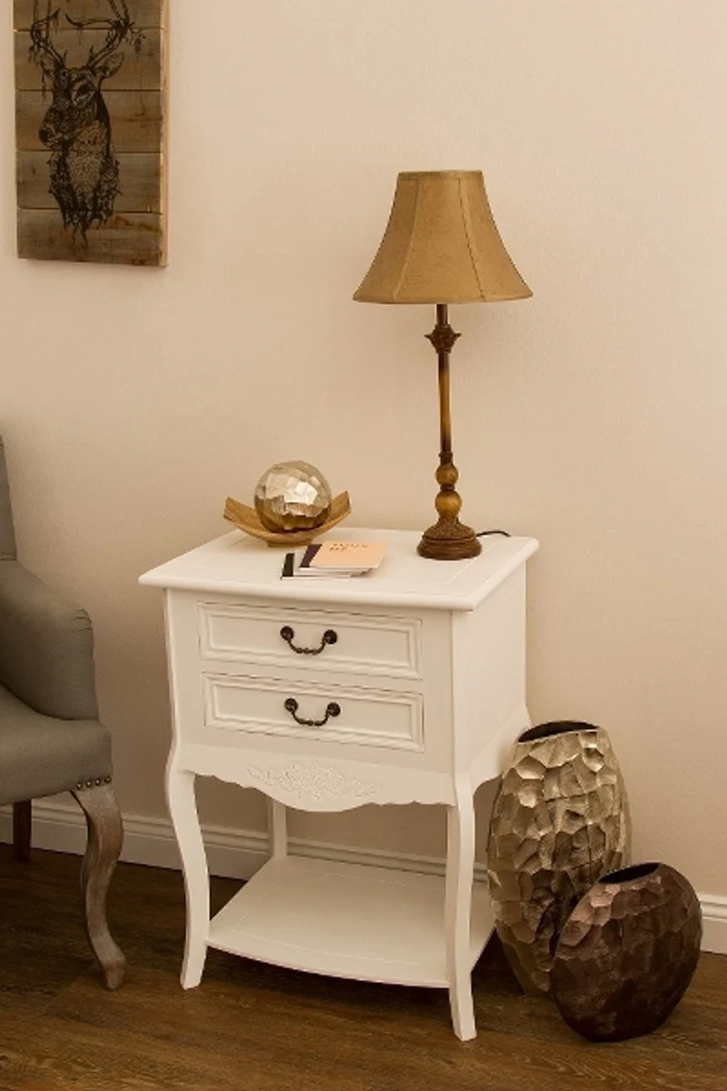 Casa Padrino Landhausstil Shabby Chic Beistelltisch mit 2 Schubladen Antik Weiß 55 x 40 x H. 73 cm - Landhausstil Möbel