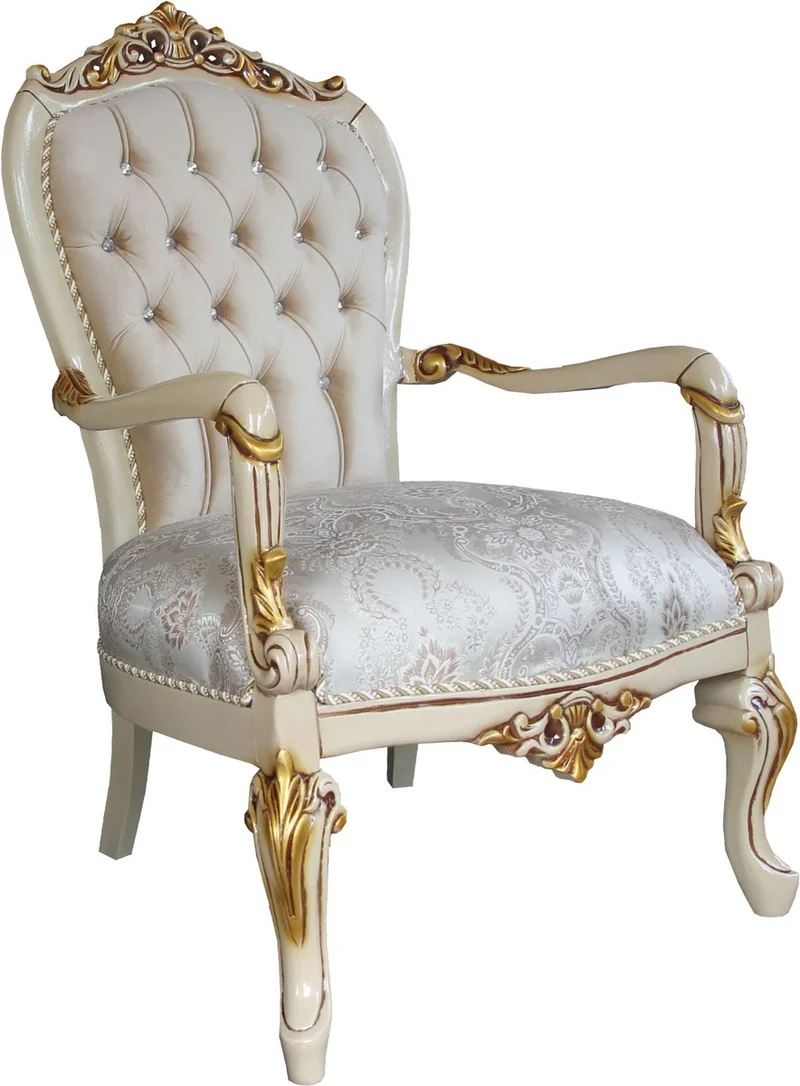 Casa Padrino Barock Luxus Salon Sessel mit Bling Bling Glitzersteinen Creme / Elfenbein / Gold - Luxus Hotel Möbel - Made in Italy