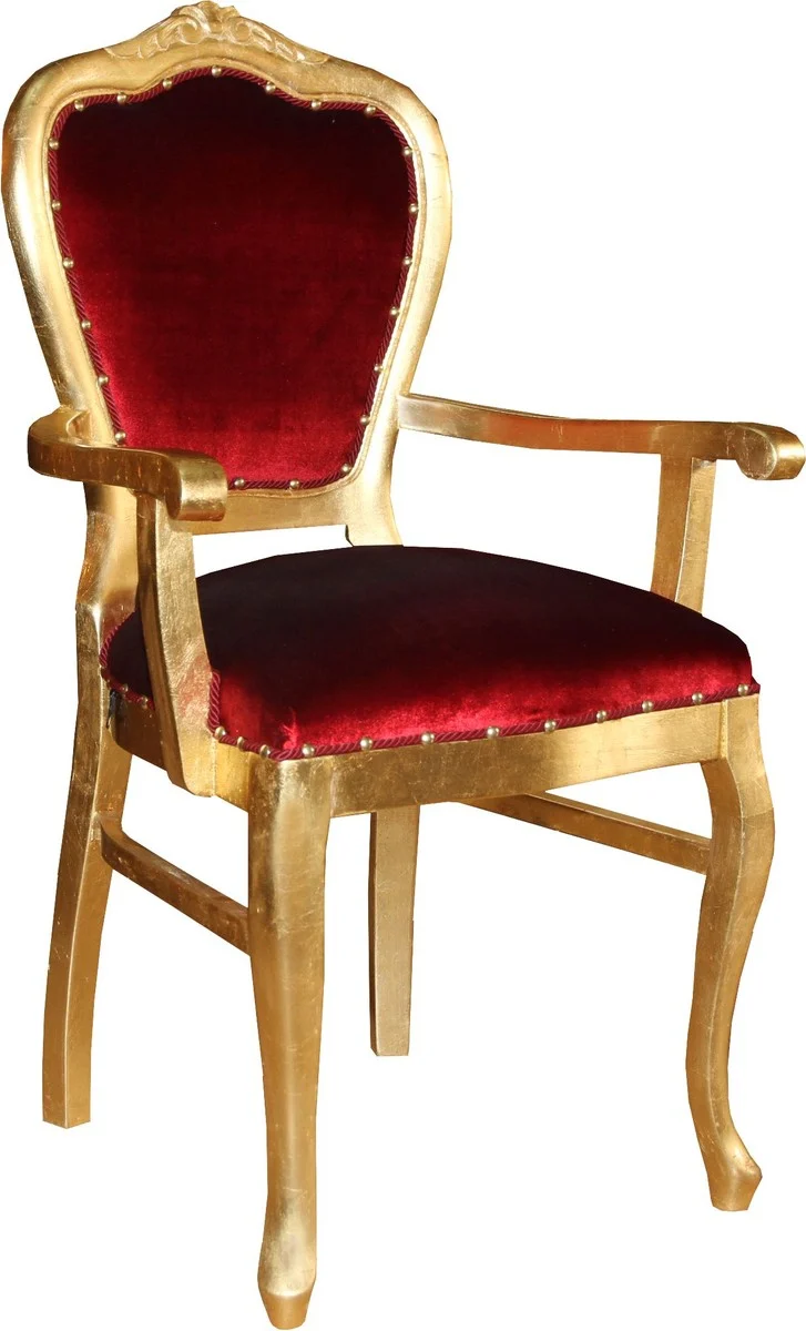 Casa Padrino Barock Luxus Stuhl mit Armlehnen Bordeaux / Gold