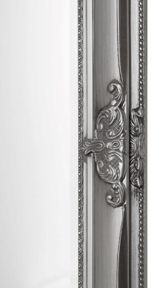Casa Padrino Barock Standspiegel Silber 50 x H. 180 cm - Handgefertigter Spiegel mit Holzrahmen & wunderschönen Verzierungen