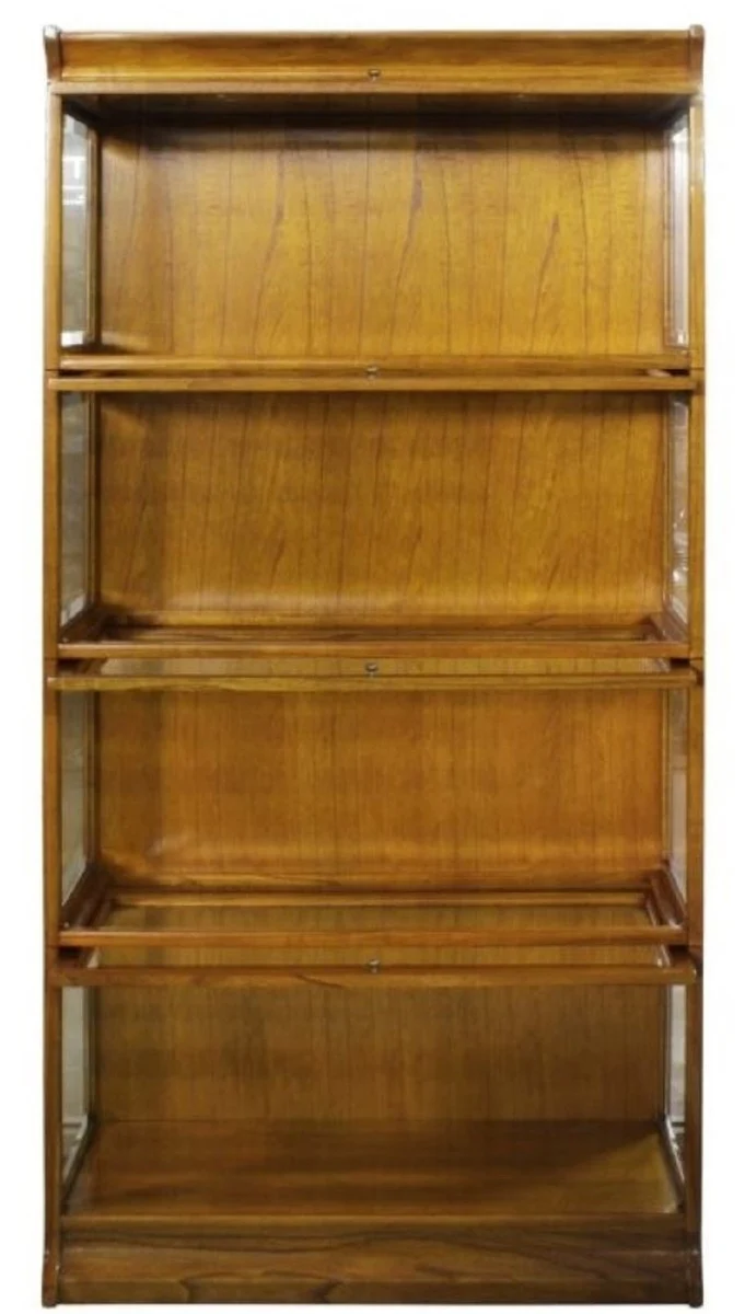 Casa Padrino Luxus Bücherschrank mit 4 Glastüren und LED Beleuchtung Hellbraun 90 x 39 x H. 182 cm - Büroschrank