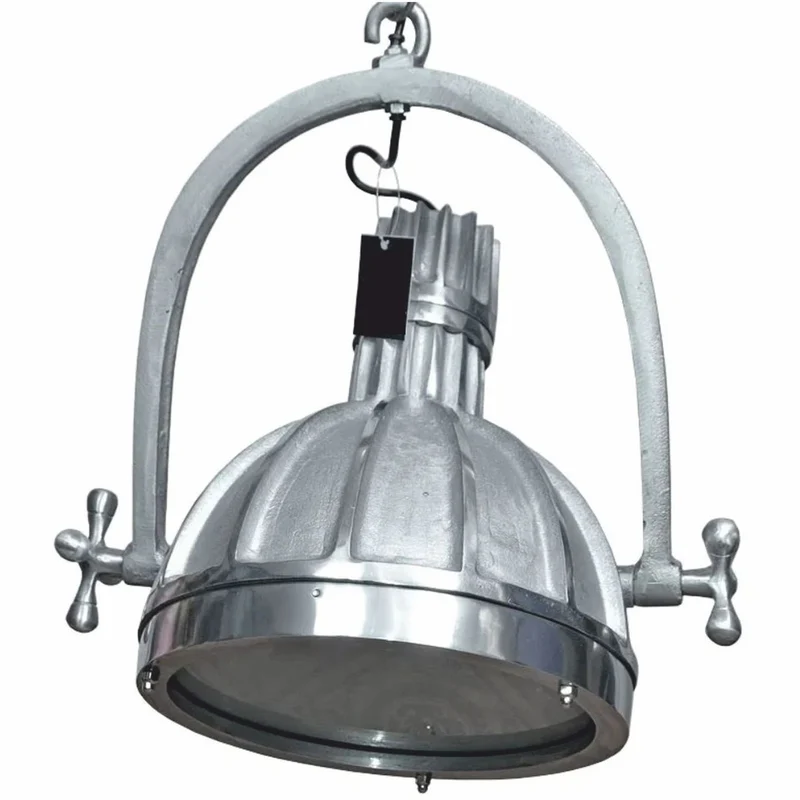 Casa Padrino Industrie Stil Metall Hängeleuchte / Studioleuchte Silber Ø 40 x H. 45 cm