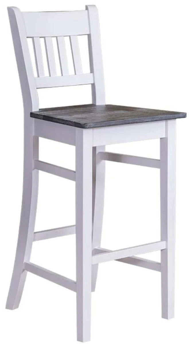 Casa Padrino Landhausstil Barstuhl Weiß / Schwarz 47 x 47 x H. 107 cm - Landhausstil Möbel