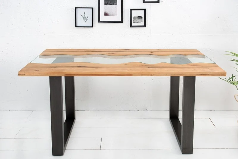 Casa Padrino Designer Massivholz Wildeiche Konsole mit Sicherheitsglas140 x 60 x H.75cm - Konsolen Tisch - Sekretär Konsole - Telefontisch - Hotel Möbel