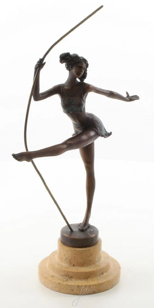 Casa Padrino Luxus Bronze Skulptur Ballerina Bronze / Beige 20,3 x 10,2 x H. 30 cm - Deko Bronzefigur mit Natursteinsockel
