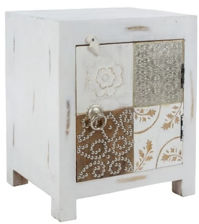 Casa Padrino Landhausstil Shabby Chic Kommode mit Tür Antik Weiß / Mehrfarbig 40 x 32 x H. 50 cm - Landhausstil Möbel