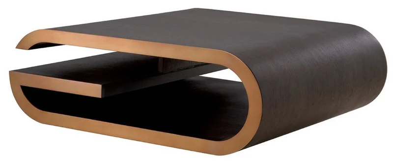 Casa Padrino Luxus Couchtisch Mokka / Messing 100 x 100 x H. 33 cm - Designer Wohnzimmertisch - Wohnzimmer Möbel - Luxus Möbel - Designer Möbel - Luxus Einrichtung - Designer Einrichtung