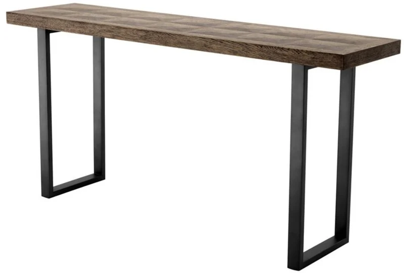 Casa Padrino Konsole Braun / Bronze 161 x 40 x H. 78 cm - Luxus Wohnzimmer Konsolentisch mit Eichenfurnier Platte