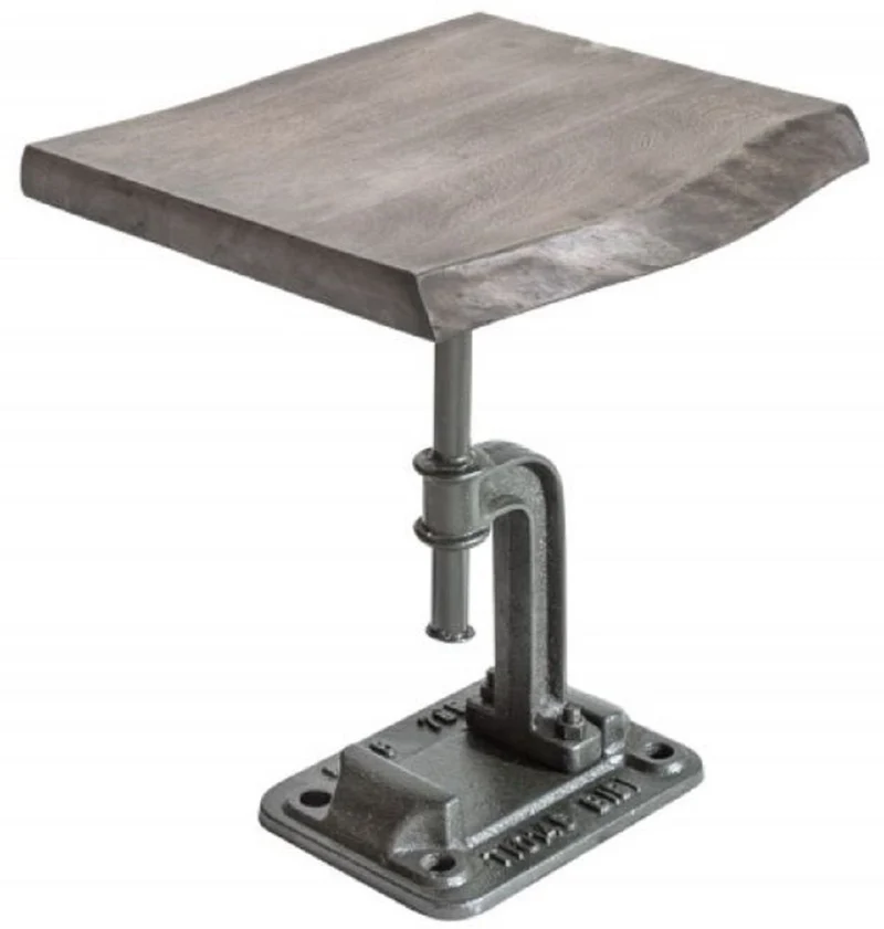 Casa Padrino Industrial Design Beistelltisch Grau 43 x 35 x H. 46 cm - Industrie Stil Metall Tisch mit Massivholz Tischplatte - Industrial Design Möbel