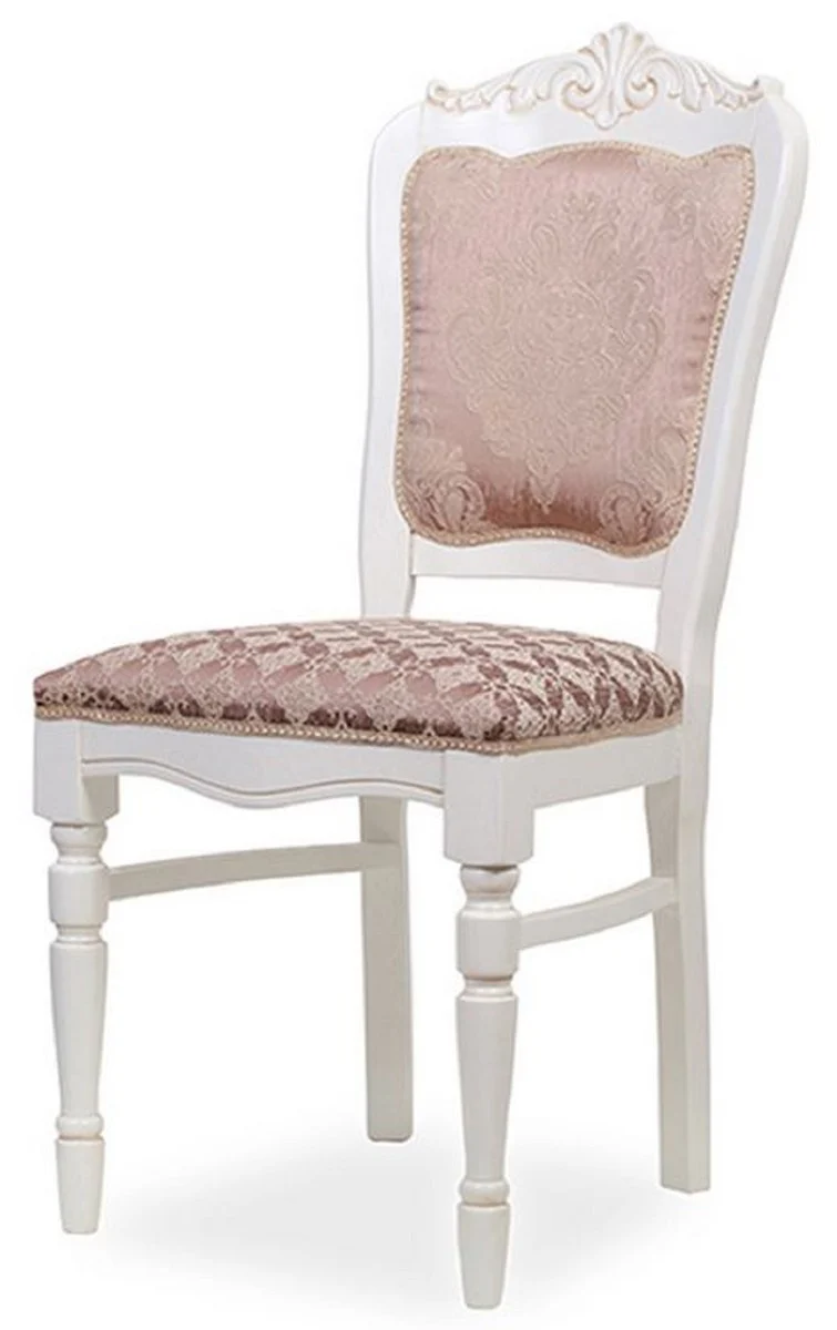 Casa Padrino Luxus Barock Esszimmer Stuhl Rosa / Weiß H. 104 cm - Barock Esszimmer Möbel