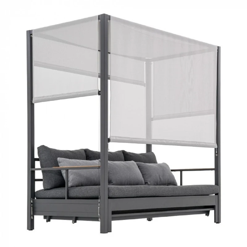 Casa Padrino Luxus Sonnenliege / Gartenliege mit Baldachin Grau H. 196 cm - Strand & Garten Möbel