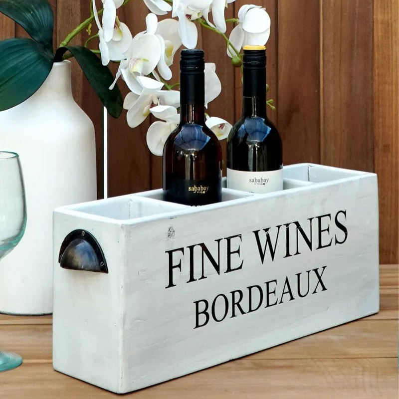 Dekorative Flaschenbox CHATEAU 45cm antik-weiss Mahagony