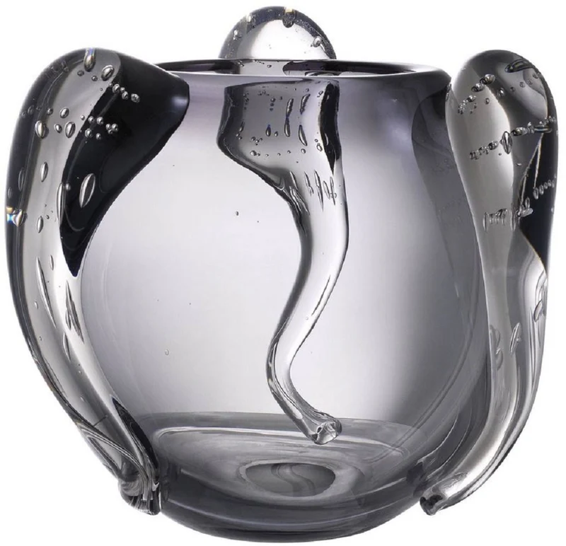 Casa Padrino Luxus Deko Glas Vase Grau Ø 23 x H. 24 cm - Elegante mundgeblasene Blumenvase - Luxus Deko Accessoires