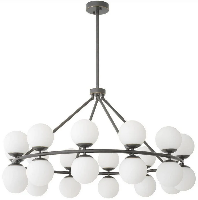 Casa Padrino Luxus Kronleuchter Bronzefarben / Weiß Ø 115 x H. 65 cm - Moderner Metall Kronleuchter mit runden Glas Lampenschirmen - Luxus Kollektion