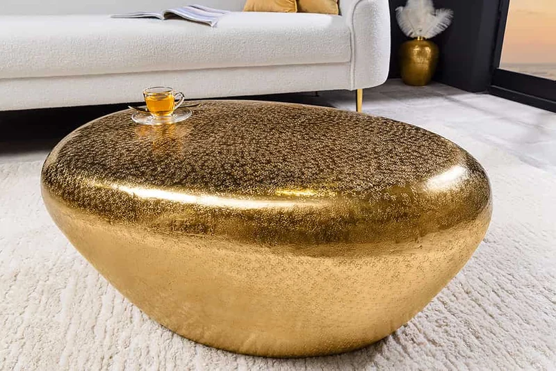 Design Couchtisch MARTELLO 75cm gold Metall Hammerschlag
