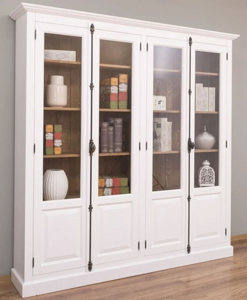 Casa Padrino Landhausstil Vitrine Weiß / Braun 205 x 40 x H. 210 cm - Massivholz Schrank - Wohnzimmerschrank - Vitrinenschrank - Landhausstil Möbel